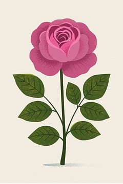 Englische Gartenrose, botanische Illustration im minimalistischen Stil von Eduard Broekhuijsen