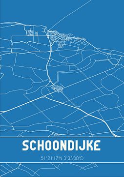 Blauwdruk | Landkaart | Schoondijke (Zeeland) van MijnStadsPoster