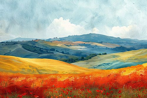 Paysage d'été avec champs colorés