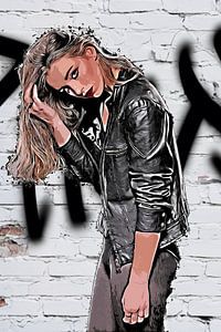 Streetart Mädchen in Lederjacke