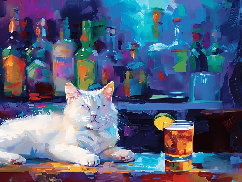 Weiße Katze in der Bar von Littlewhitecat