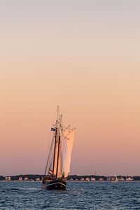 Segelschiff im Sonnenuntergang auf der Hanse Sail in Rostock