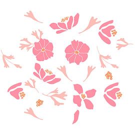 Flower market. Modern botanical art in pink and ocher by Dina Dankers