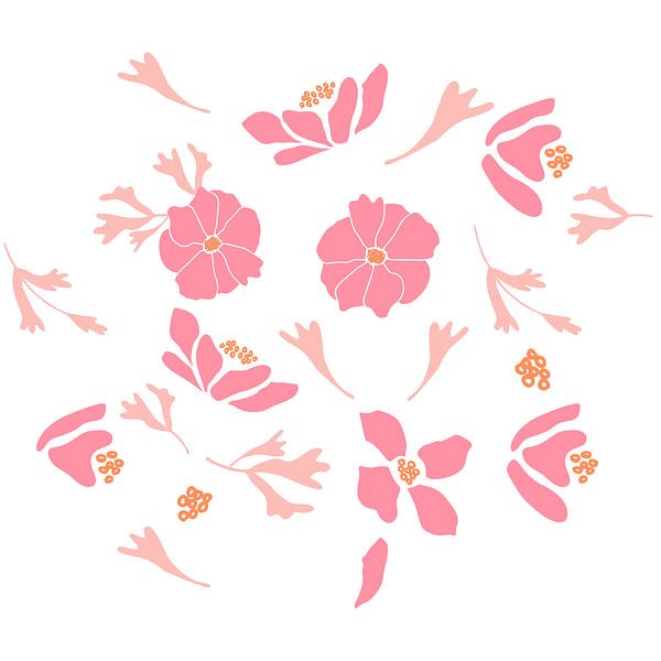 Flower market. Modern botanical art in pink and ocher by Dina Dankers