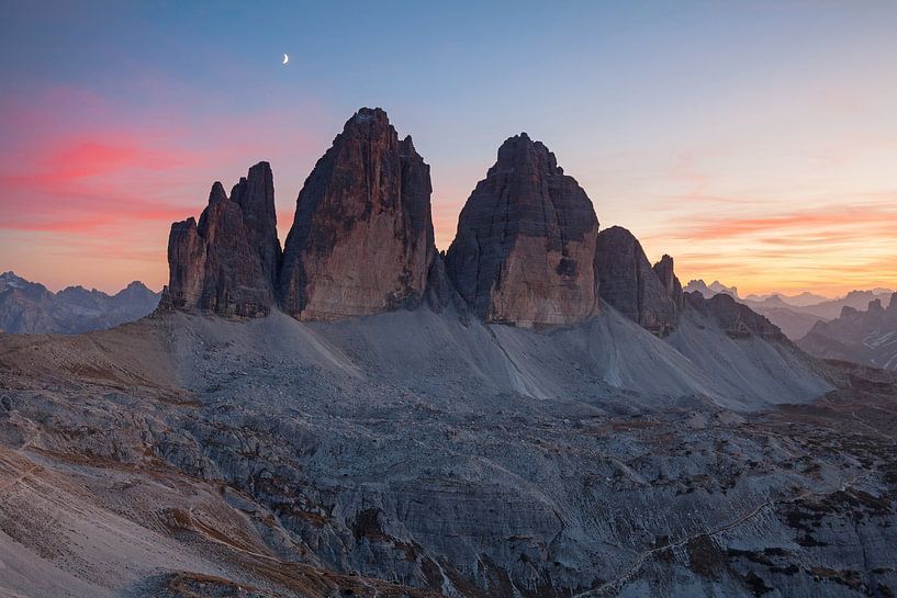 Dreamlike sunset at the Three Peaks, Dolomites. by Jiri Viehmann