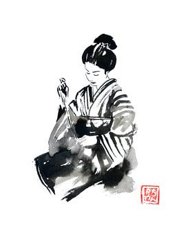 naaiende geisha van Péchane Sumie