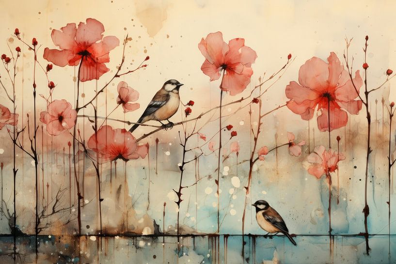 Blumen und Vögel in Pastellfarben von Studio Allee
