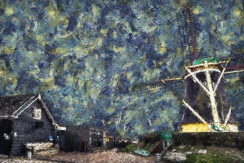 Windmill De Jonge Johannes in Serooskerke (Van Gogh style) by Art by Jeronimo