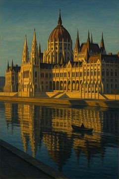 Ungarisches Parlament bei Sonnenuntergang: Goldene Gotik an der Donau von Travel Shop