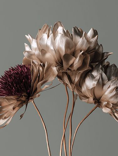 Droogbloemen on natural clear background Metallic silver