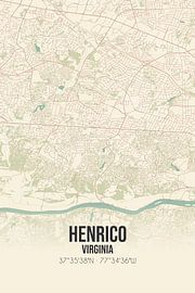 Vintage landkaart van Henrico (Virginia), USA. van Stad & Wand