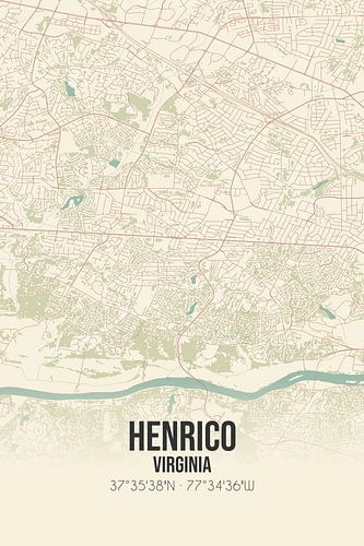 Vintage landkaart van Henrico (Virginia), USA.