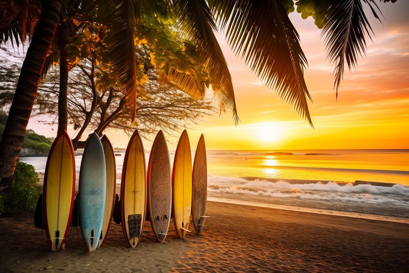 Surfbrettfahren im Strandsand bei Sonnenuntergang von Vlindertuin-Art