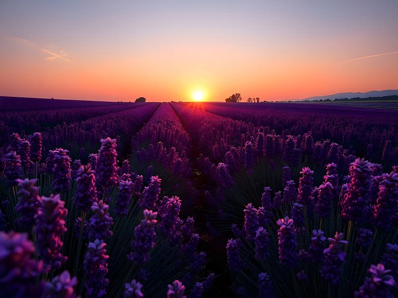Zonsondergang boven een lavendelveld van ButterflyPix