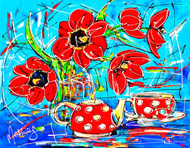 Stillleben mit Tulpen und Teeservice von Kleine Atelier