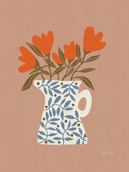 Kan met Oranje Bloemen - Kleurrijke illustratie