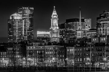BOSTON Avond skyline van North End | monochroom