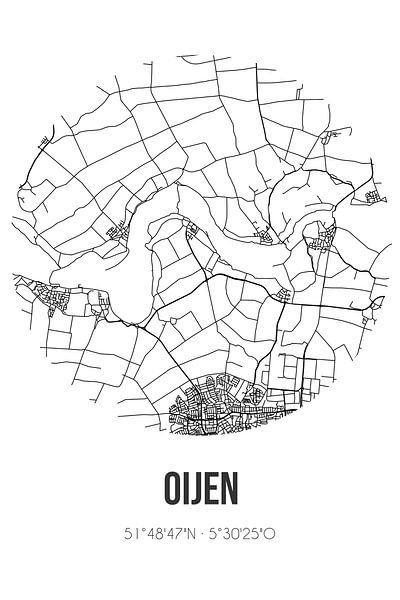 Oijen (North Brabant) | Map | Black and White by Prints of Place
