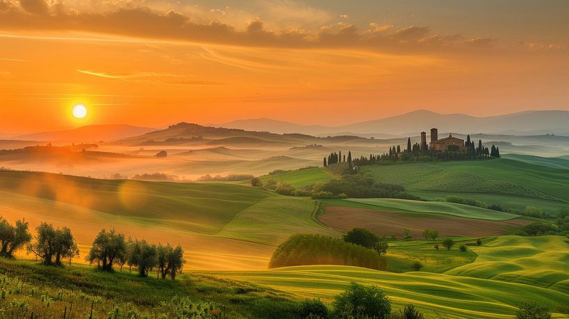 Lever de soleil sur les collines toscanes par Vlindertuin-Art