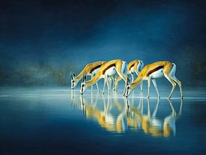 Blaue Spiegelung der Tierwelt am Wasser