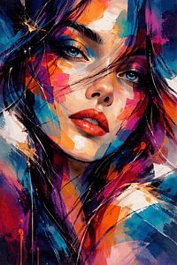 Midnight Rhapsody: Dynamic Pop Art Portrait with Vivid Brushstrokes