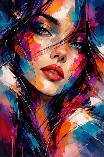 Transformeer uw ruimte met dit betoverende abstracte popartportret. Dit kunstwerk, dat intense emoties weergeeft door middel van dynamische, dik aangebrachte penseelstreken en een opvallend palet van diepblauw, rijk magenta en vurig oranje, is een echte blikvanger. De betoverende blik en het door de wind verwaaide haar van het onderwerp', creëren een gevoel van beweging, mysterie en gepassioneerde energie. Perfect voor eigentijdse woonkamers, stijlvolle slaapkamers of moderne creatieve studio's die op zoek zijn naar een dramatisch en expressief statement piece. Verrijk uw collectie wanddecoraties met deze prachtige uitbarsting van kleur.