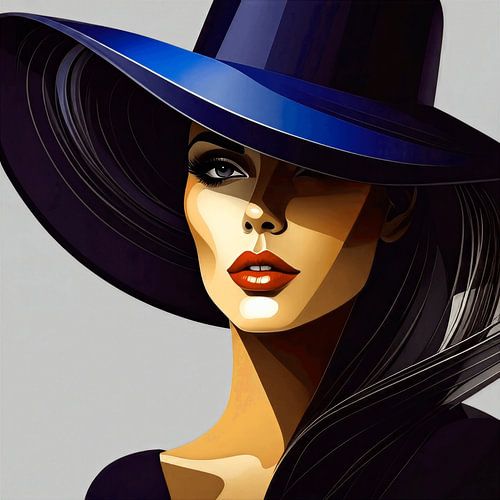 Elegante Frau mit blauem Hut