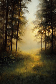 Ochtendlicht in gouden bosnevel