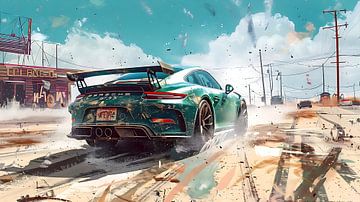 Groene Porsche 911 GT3 van PixelPrestige