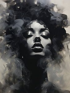 Jeu d'ombres - Portrait abstrait monochrome sur Eva Lee