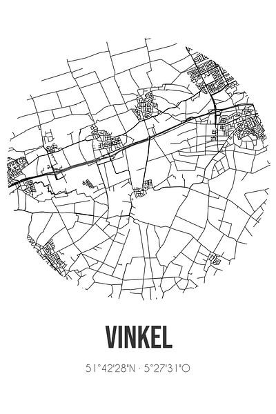 Vinkel (Noord-Brabant) | Map | Black and white by Prints of Place