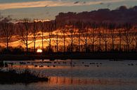 Sunset with large dark clouds and reflections in the water by Anne Ponsen thumbnail