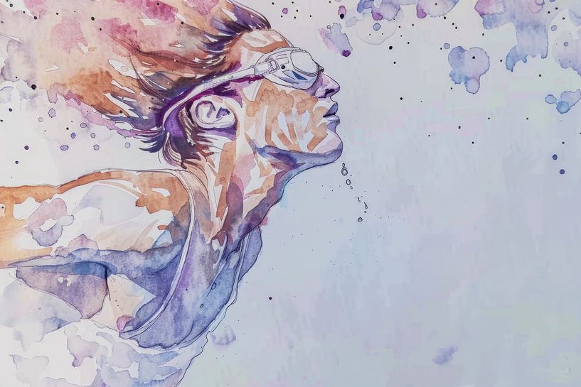 Drawing, watercolour, sports, swimming by Peter Pen Drawings and Paintings