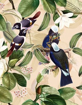 Blauwe exotische vogels in de tuin van Floral Abstractions