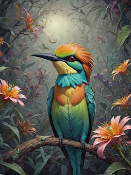 Botanische Vogelsammlung - Regenbogenbienenfresser von Wall Art Wonderland