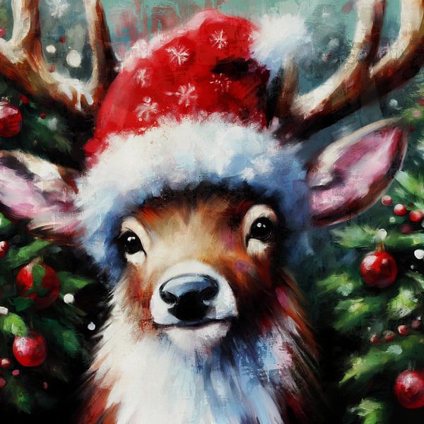 Christmas Collection | Rudolph | Reindeer with red Santa hat by MadameRuiz