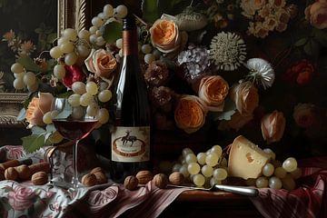 Stilleven met kaas en wijn van Michal Dunaj