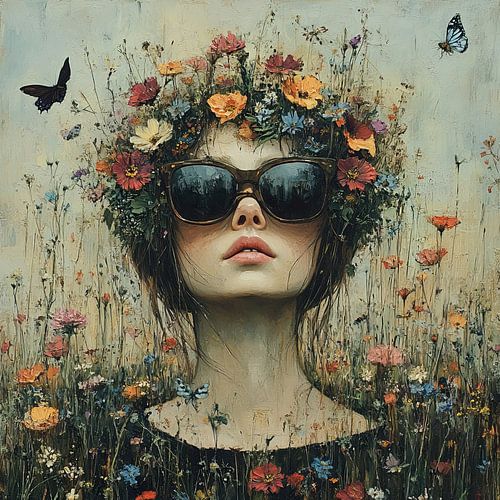 Tête de fleur | Femme et papillons