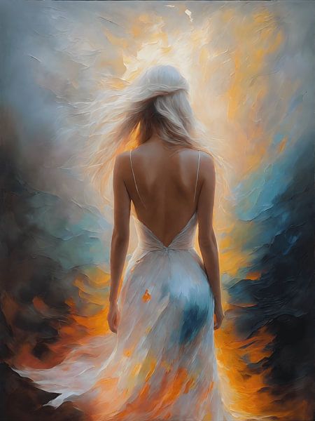 Wo Licht auf Wasser und Feuer trifft - das Porträt einer Frau von Jolique Arte