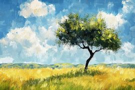 Geel Grasland met Boom van Kunst Kriebels