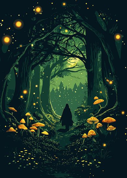 Sentier forestier mystique à la lueur des champignons lumineux par Pixelbull Design