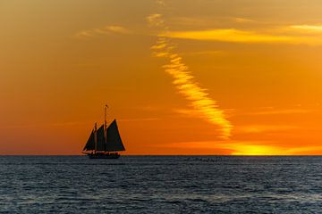 Verenigde Staten, Florida, Zeilschip oranje geschilderde zonsondergang hemel van Simon Dux