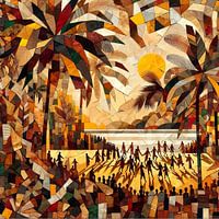 Collage aus Tanz bei untergehender afrikanischer Sonne