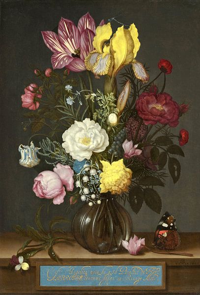 Ambrosius Bosschaert l'Ancien. Fleurs dans un vase en verre par 1000 Schilderijen