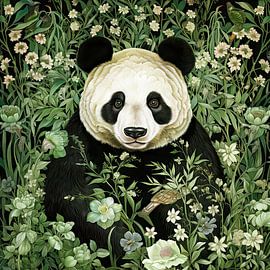 Panda bear portrait in green