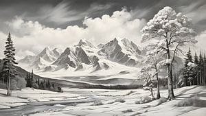 Malerei Berg Winterlandschaft