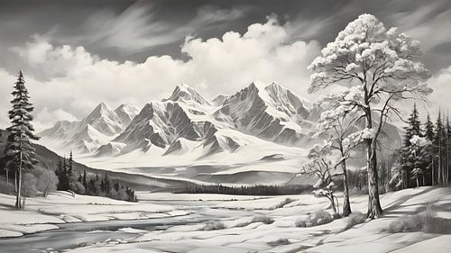 Schilderij Berg Winterlandschap