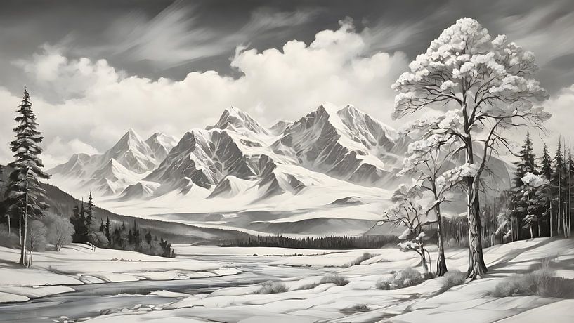 Painting Mountain Winter Landscape by Anton de Zeeuw