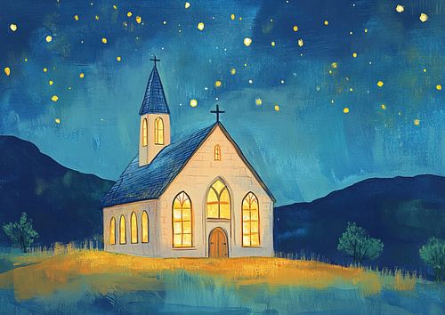 Blue Sky Yellow Stars by Wonderful Art