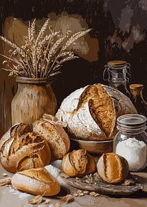 Rustikale Brotvielfalt mit Ähren und Mehldekor